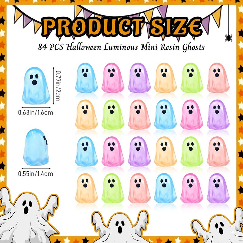 Feivando 84 Pcs Halloween Luminous Mini Resin Ghost Figures Glow in The Dark Tiny Little Ghost Statue Miniature Figurines for Halloween Crafts Vase Filler Micro Landscape Fairy Garden Party Decor - Image 2
